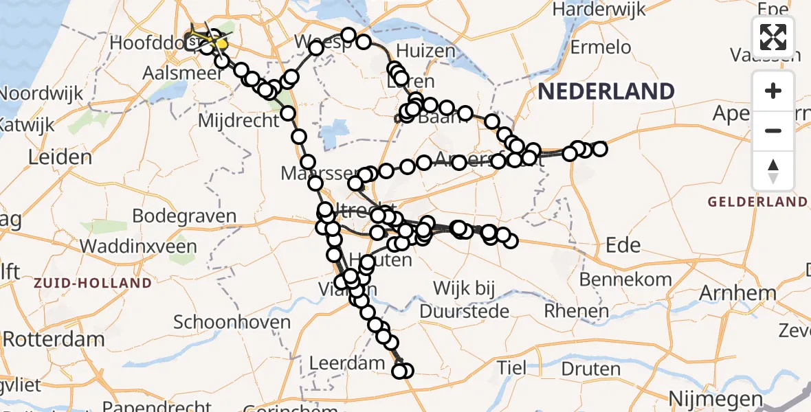 Routekaart van de vlucht: Politieheli naar Schiphol