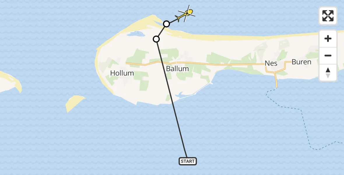 Routekaart van de vlucht: Ambulancehelikopter naar Ballum