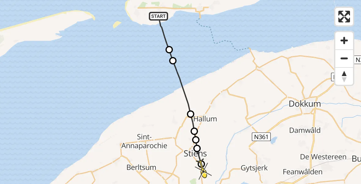 Routekaart van de vlucht: Ambulanceheli naar Koarnjum