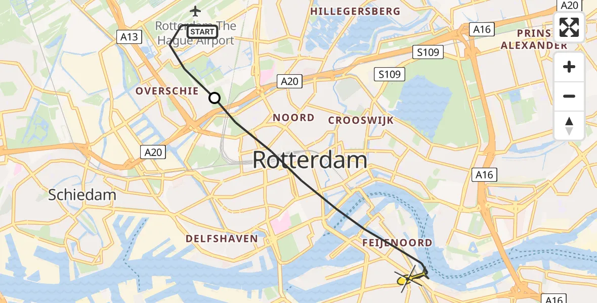 Routekaart van de vlucht: Lifeliner 2 naar Rotterdam