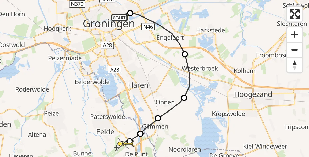 Routekaart van de vlucht: Lifeliner 4 naar Groningen Airport Eelde