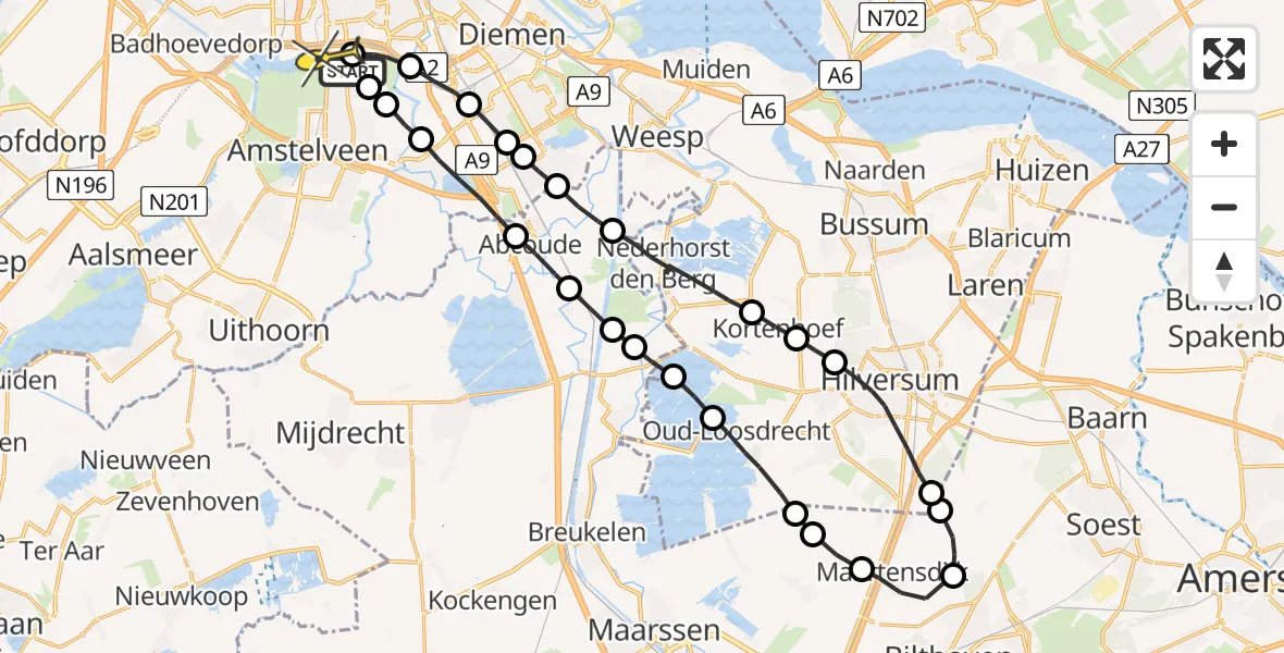 Routekaart van de vlucht: Lifeliner 1 naar VU Medisch Centrum Amsterdam