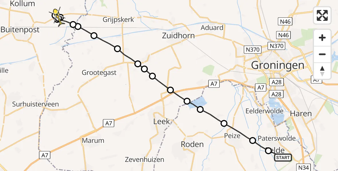 Routekaart van de vlucht: Lifeliner 4 naar Buitenpost