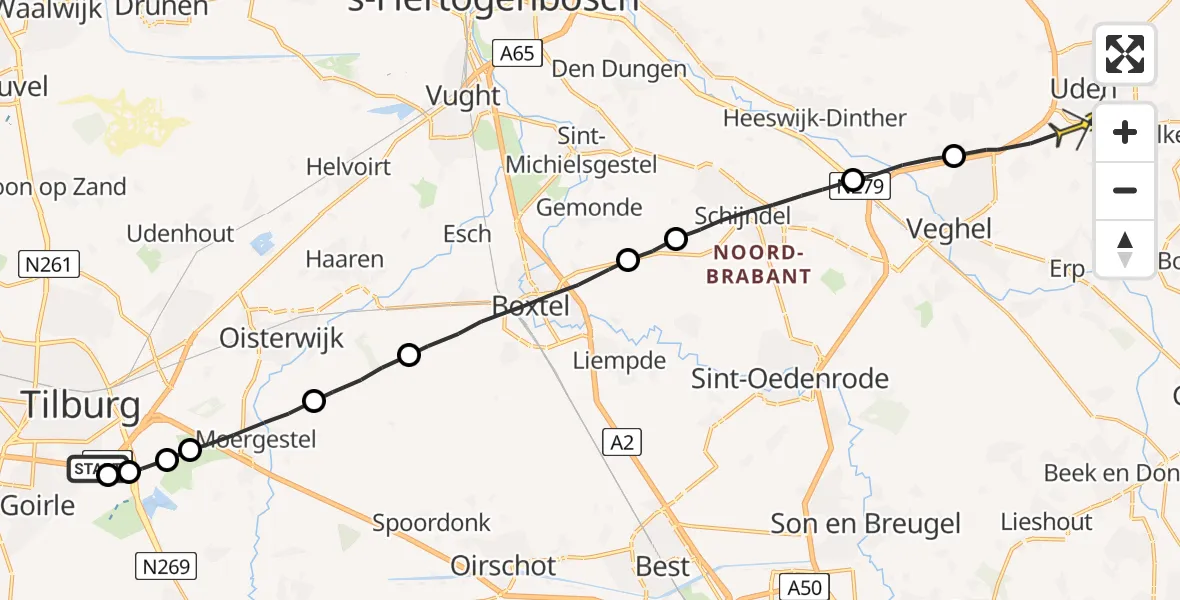 Routekaart van de vlucht: Lifeliner 3 naar Uden