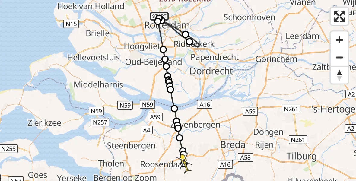 Routekaart van de vlucht: Lifeliner 2 naar Rucphen