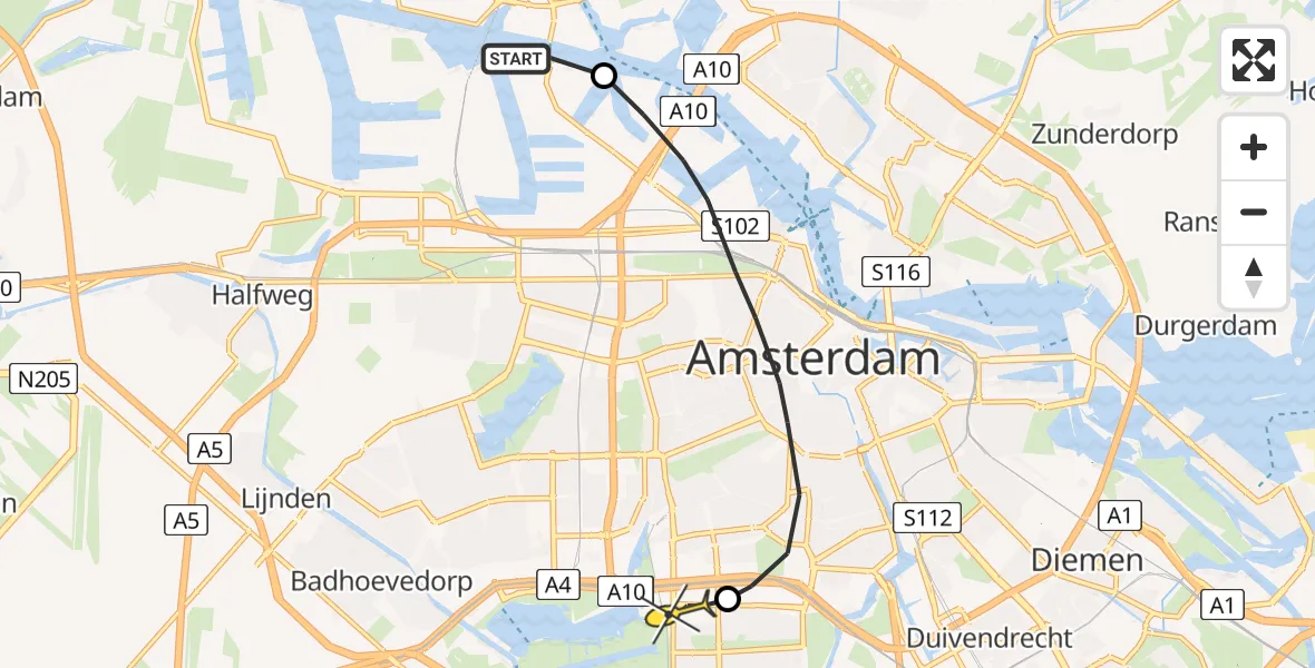 Routekaart van de vlucht: Lifeliner 1 naar VU Medisch Centrum Amsterdam