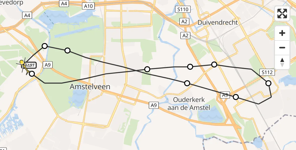 Routekaart van de vlucht: Politieheli naar Schiphol