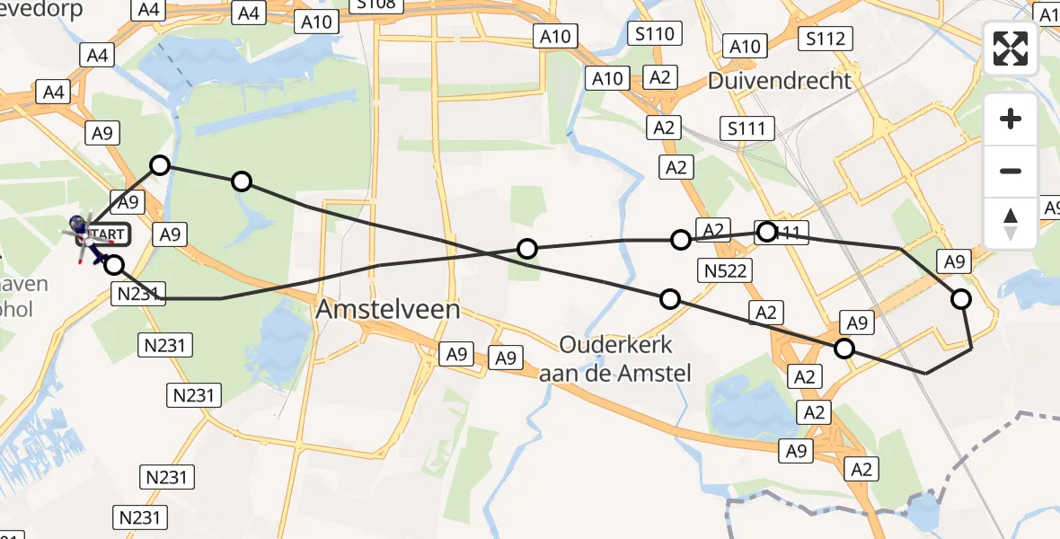 Vluchtroute Politiehelikopter van Schiphol naar Schiphol