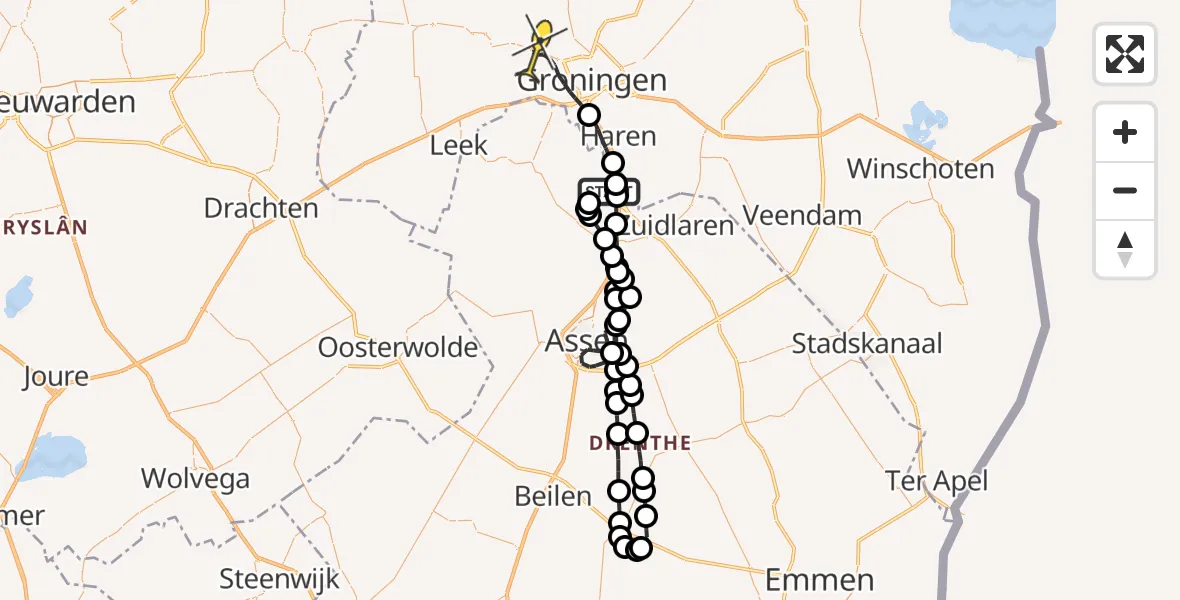 Routekaart van de vlucht: Lifeliner 4 naar Groningen