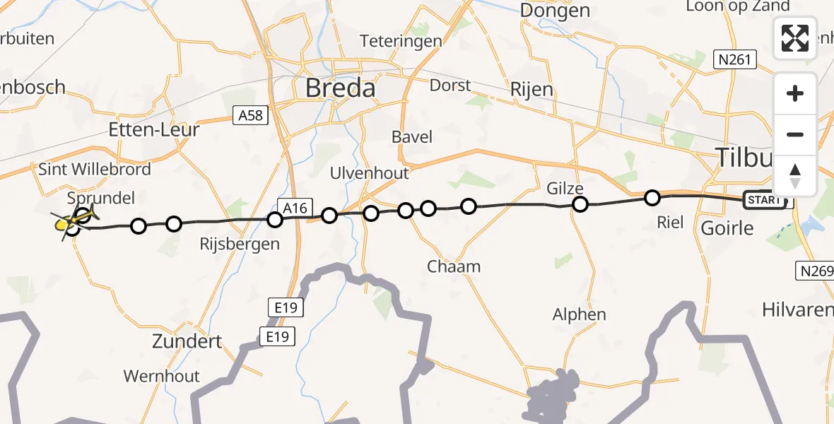 Routekaart van de vlucht: Lifeliner 2 naar Sprundel