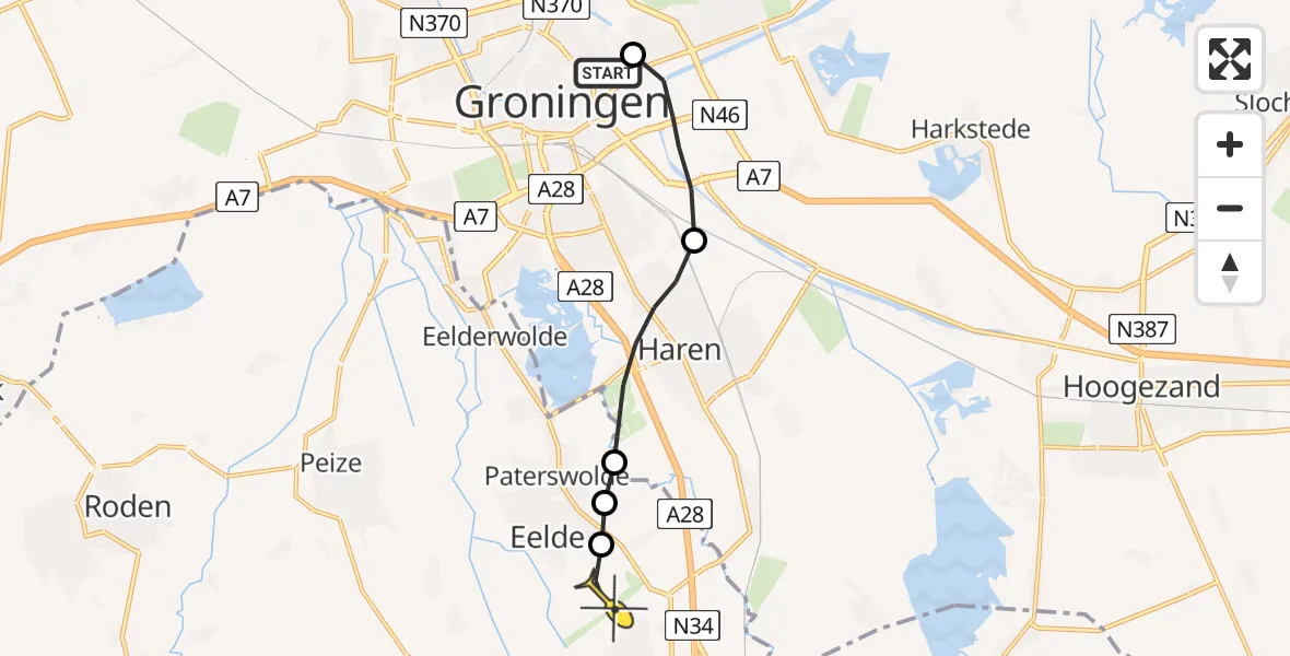 Routekaart van de vlucht: Lifeliner 4 naar Groningen Airport Eelde