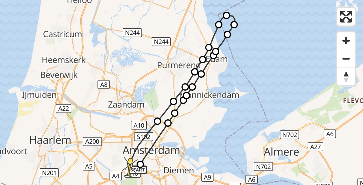 Routekaart van de vlucht: Lifeliner 1 naar Amsterdam