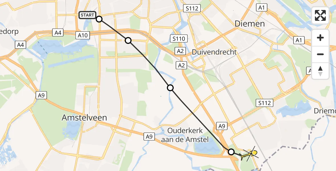 Routekaart van de vlucht: Lifeliner 1 naar Academisch Medisch Centrum (AMC)