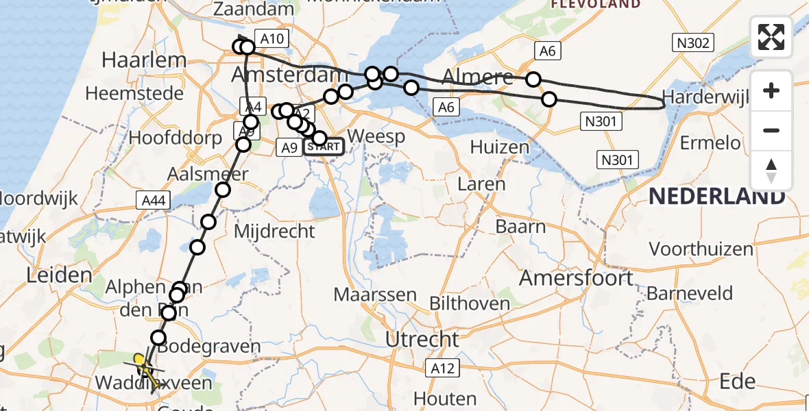 Routekaart van de vlucht: Lifeliner 1 naar Waddinxveen