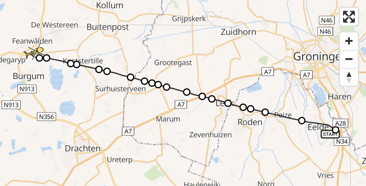 Routekaart van de vlucht: Lifeliner 4 naar Noardburgum