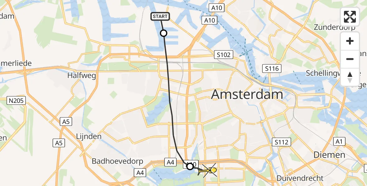 Routekaart van de vlucht: Lifeliner 1 naar VU Medisch Centrum Amsterdam