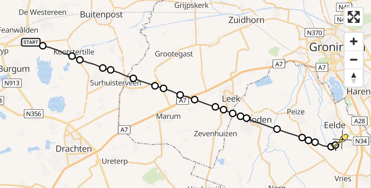 Routekaart van de vlucht: Lifeliner 4 naar Groningen Airport Eelde