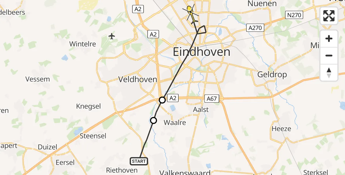 Routekaart van de vlucht: Lifeliner 3 naar Eindhoven