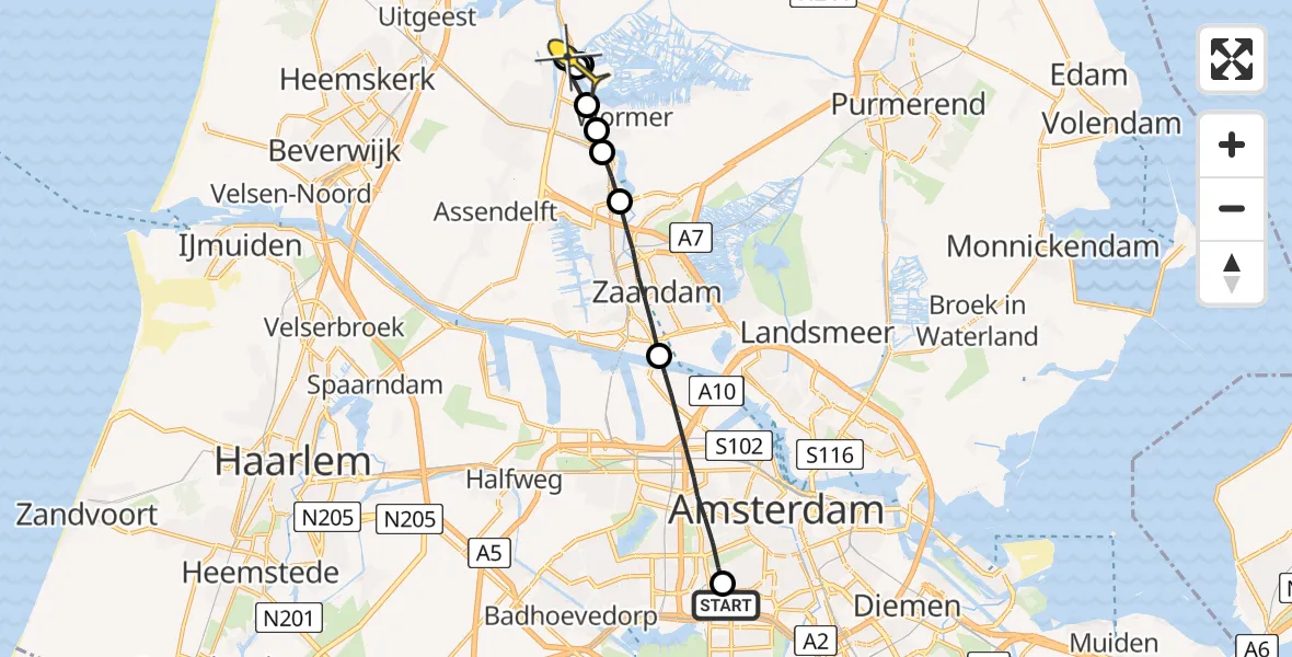 Routekaart van de vlucht: Lifeliner 1 naar Westknollendam
