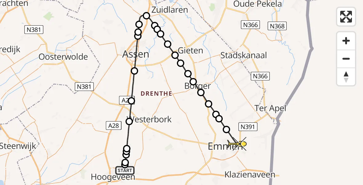 Routekaart van de vlucht: Lifeliner 4 naar Emmen