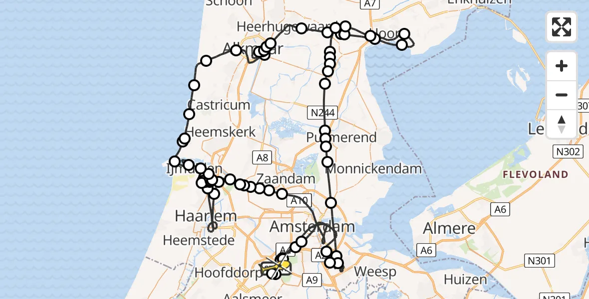 Routekaart van de vlucht: Politieheli naar Schiphol