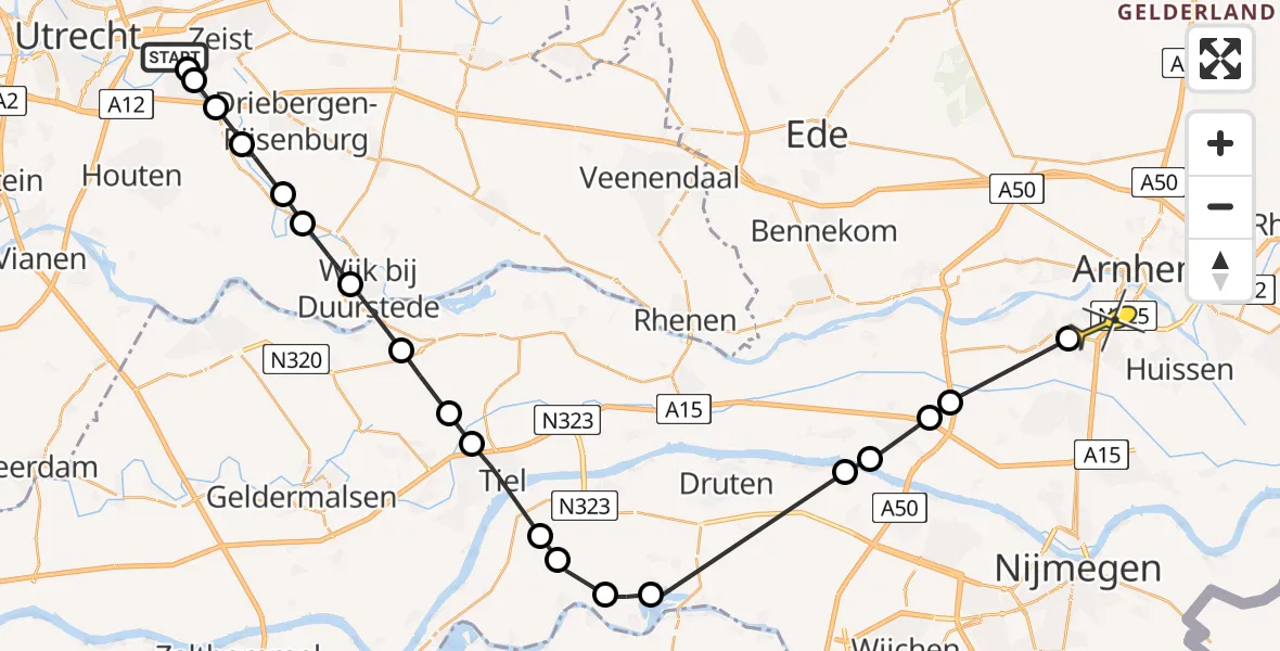 Routekaart van de vlucht: Lifeliner 3 naar Arnhem