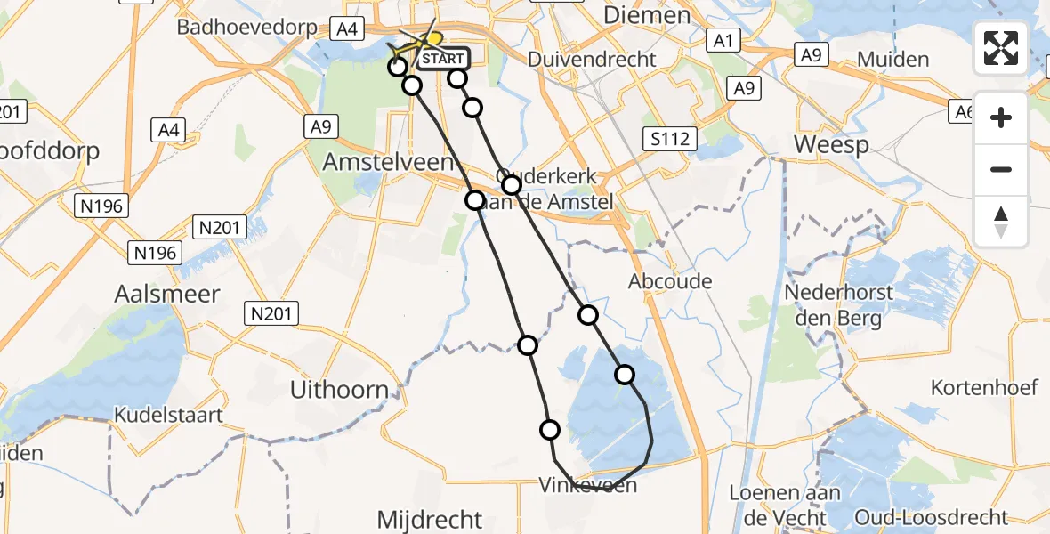 Routekaart van de vlucht: Lifeliner 1 naar VU Medisch Centrum Amsterdam