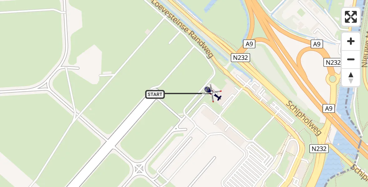 Routekaart van de vlucht: Politiehelikopter naar Schiphol
