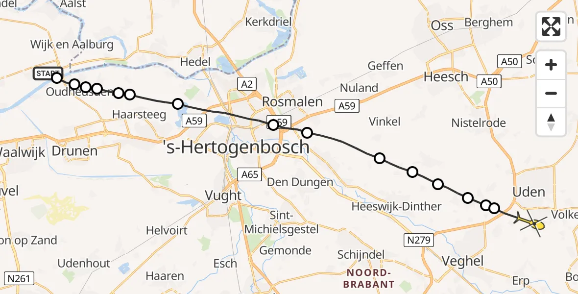 Routekaart van de vlucht: Lifeliner 3 naar Uden