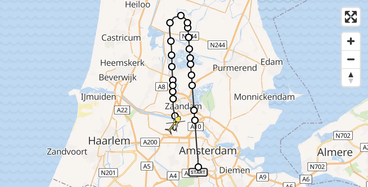 Routekaart van de vlucht: Lifeliner 1 naar Amsterdam Heliport