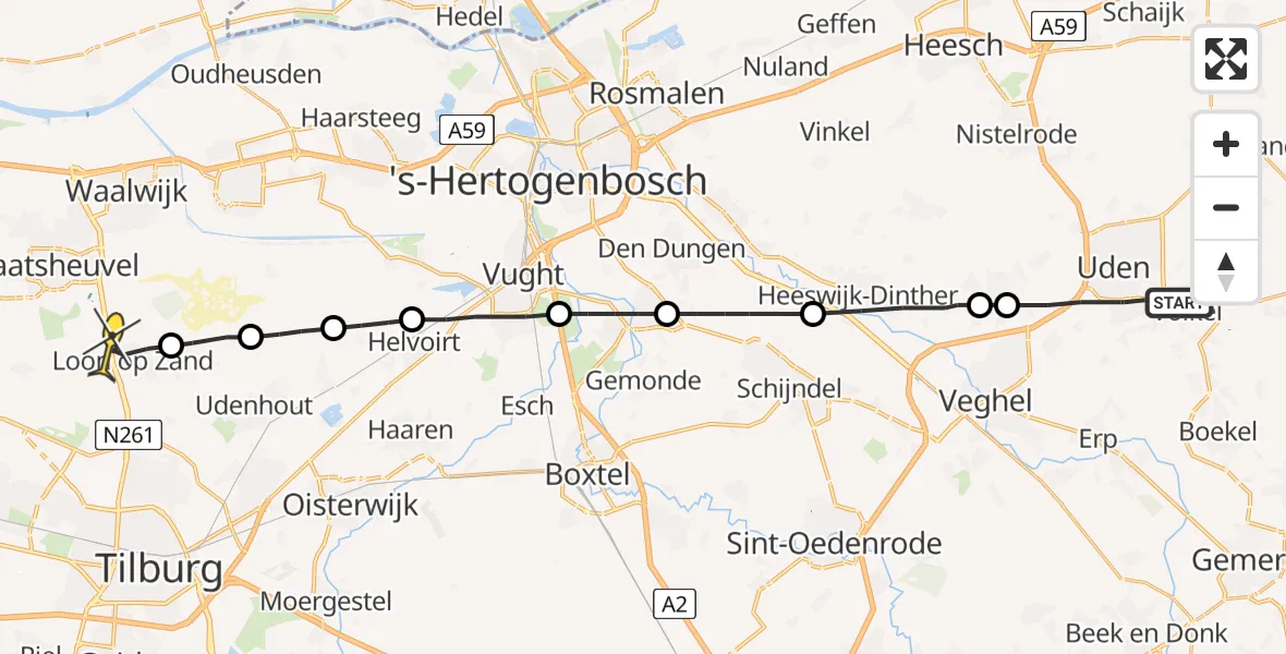 Routekaart van de vlucht: Lifeliner 3 naar Loon op Zand