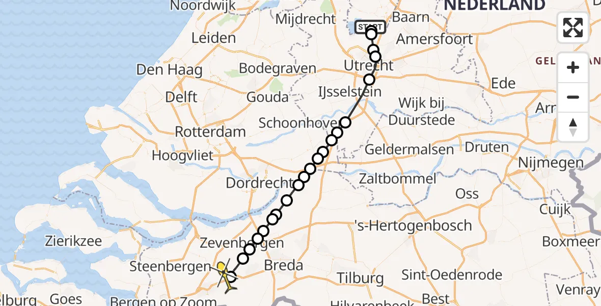 Routekaart van de vlucht: Politiehelikopter naar Breda International Airport