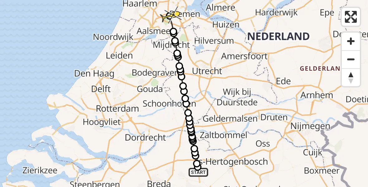 Routekaart van de vlucht: Lifeliner 1 naar VU Medisch Centrum Amsterdam