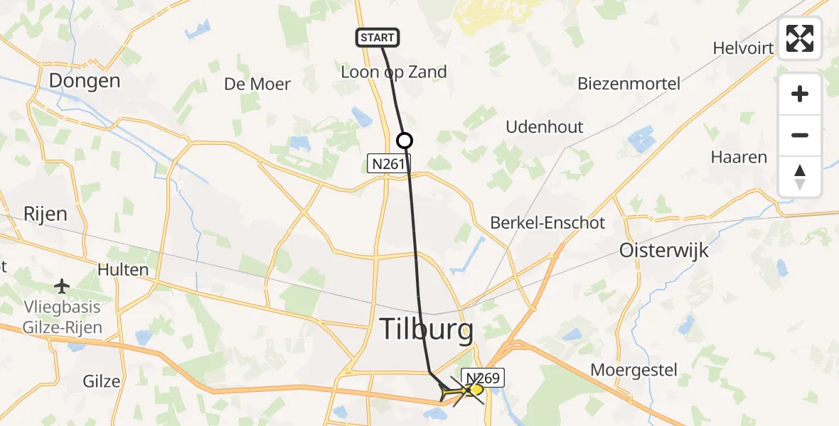 Routekaart van de vlucht: Lifeliner 3 naar Tilburg