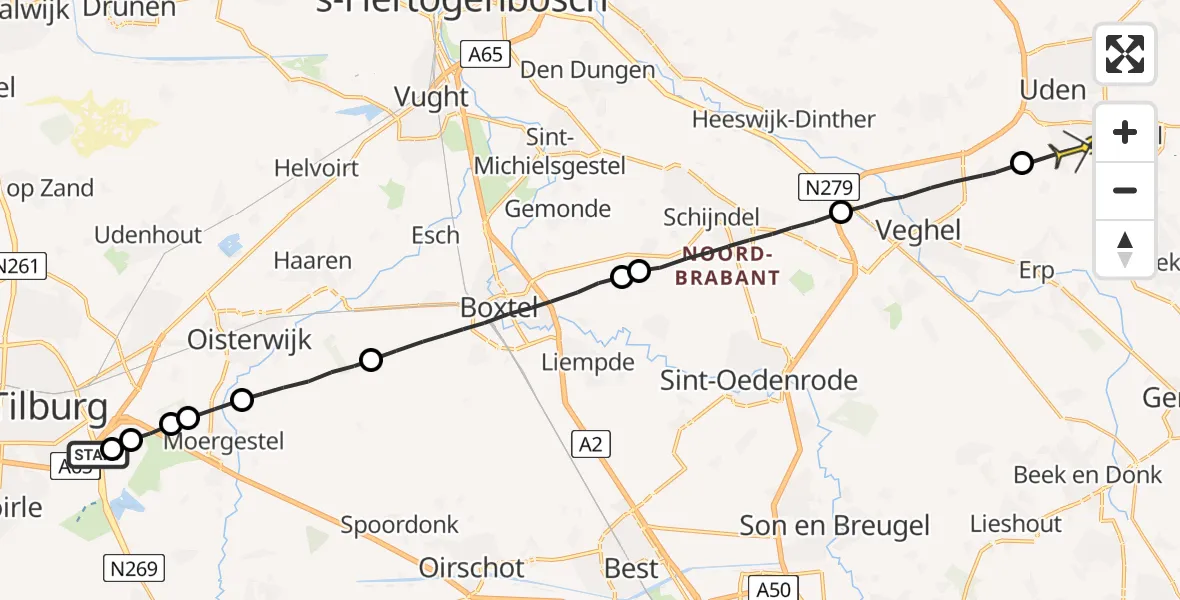 Routekaart van de vlucht: Lifeliner 3 naar Uden