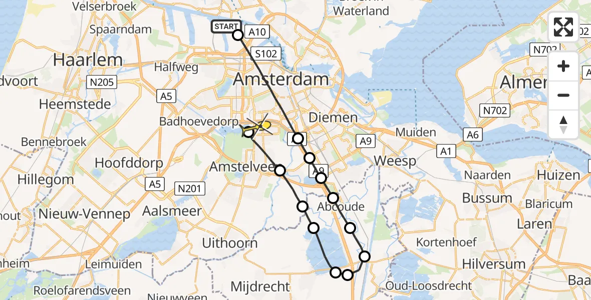 Routekaart van de vlucht: Lifeliner 1 naar VU Medisch Centrum Amsterdam