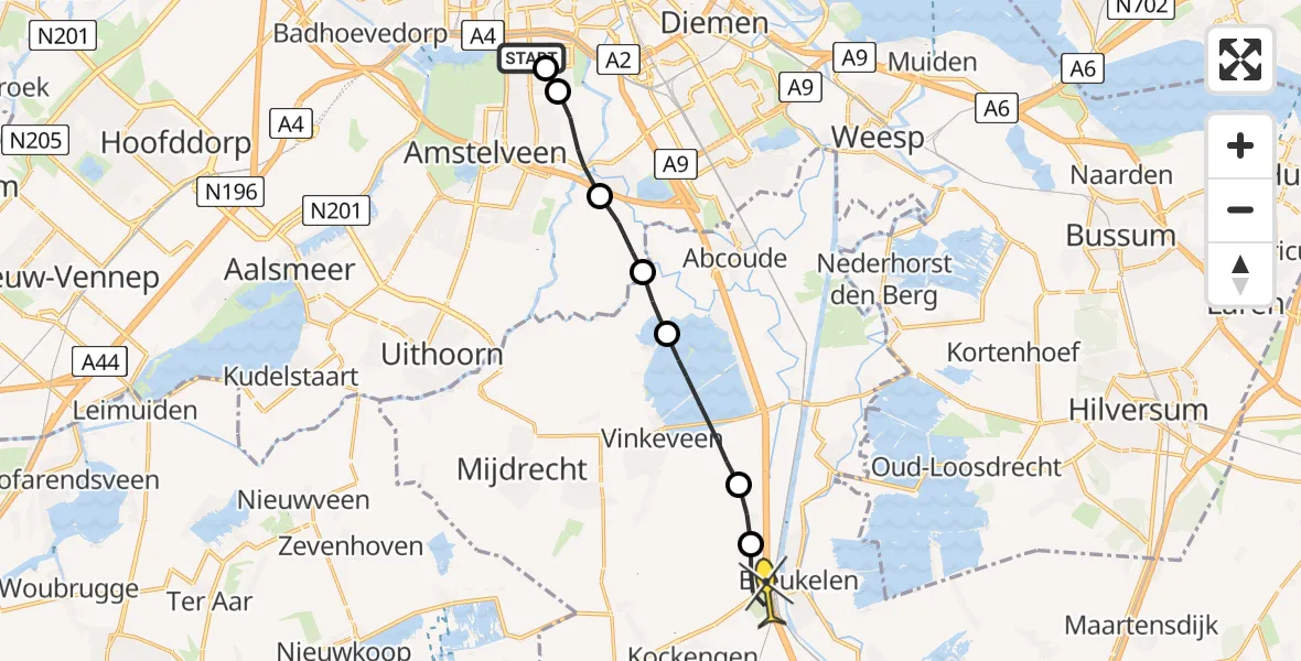 Routekaart van de vlucht: Lifeliner 1 naar Breukelen