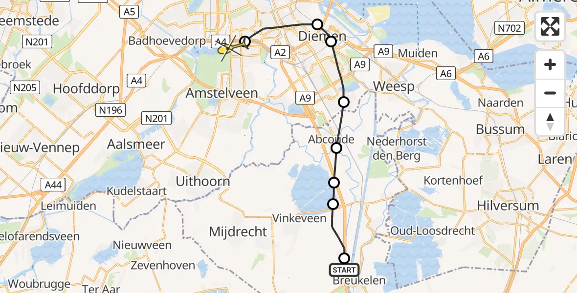 Routekaart van de vlucht: Lifeliner 1 naar VU Medisch Centrum Amsterdam