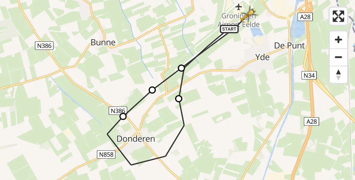 Vluchtroute Traumahelikopter Groningen Airport Eelde - Groningen Airport Eelde, 08 mei 2022, 06:21
