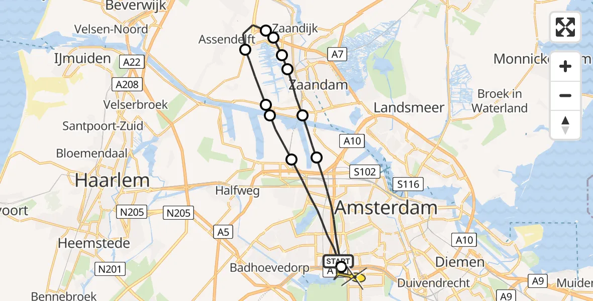 Routekaart van de vlucht: Lifeliner 1 naar VU Medisch Centrum Amsterdam