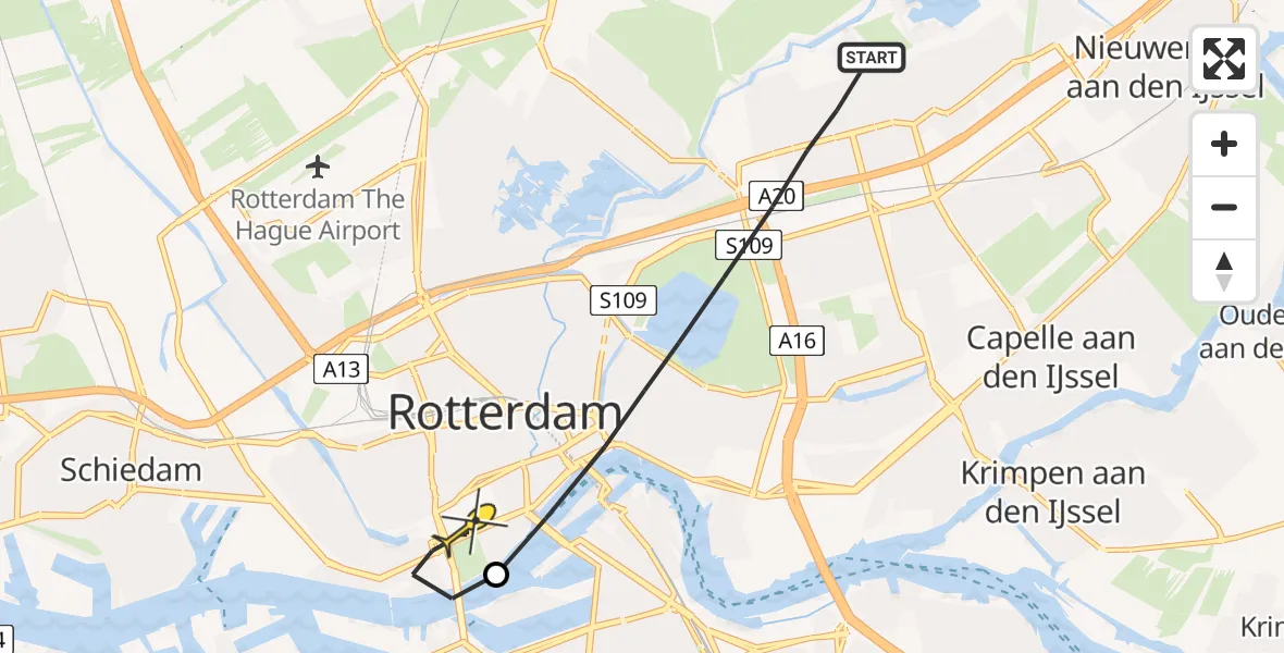 Routekaart van de vlucht: Lifeliner 2 naar Erasmus MC