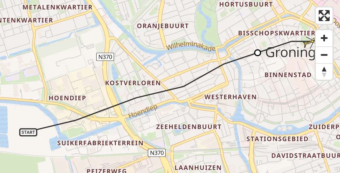 Routekaart van de vlucht: Lifeliner 4 naar Universitair Medisch Centrum Groningen