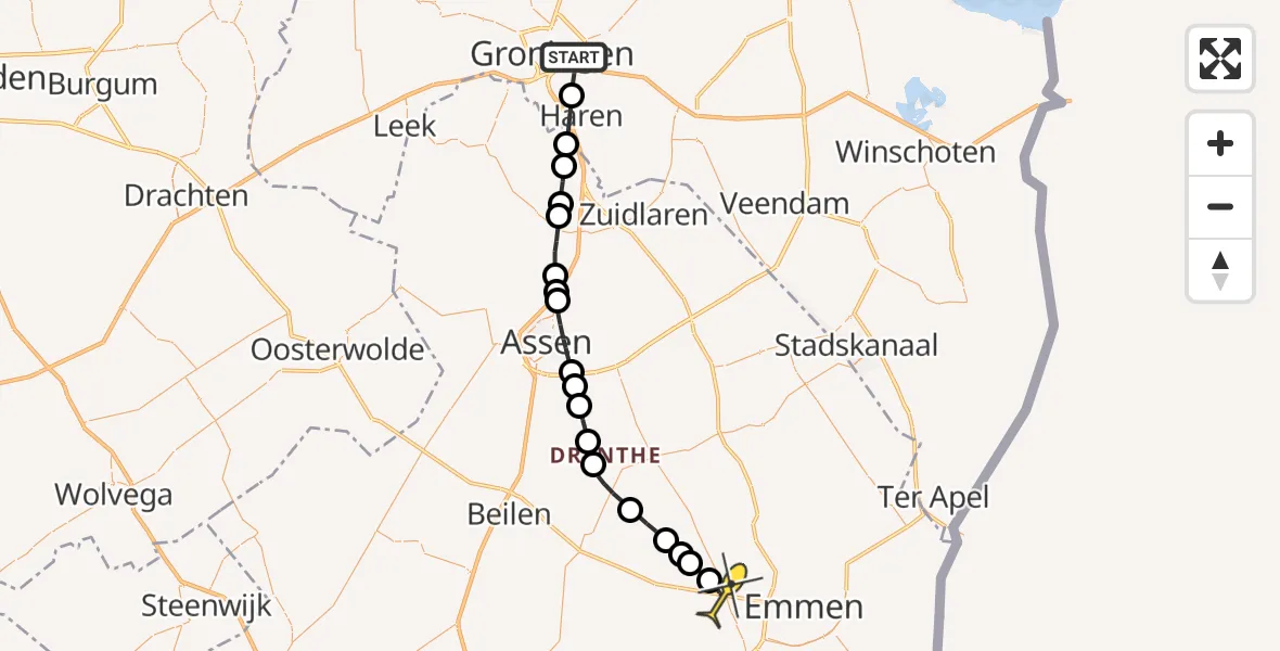 Routekaart van de vlucht: Lifeliner 4 naar Noord-Sleen