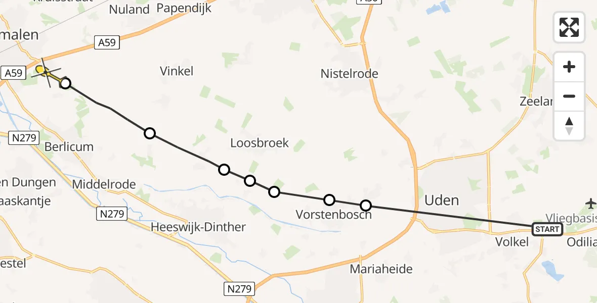 Routekaart van de vlucht: Lifeliner 3 naar Rosmalen