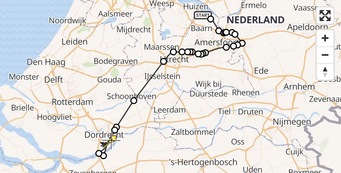 Routekaart van de vlucht: Politieheli naar Dordrecht