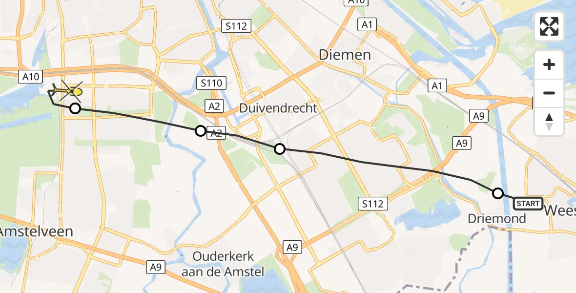 Routekaart van de vlucht: Lifeliner 1 naar VU Medisch Centrum Amsterdam