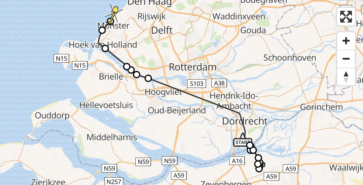 Routekaart van de vlucht: Politiehelikopter naar Monster