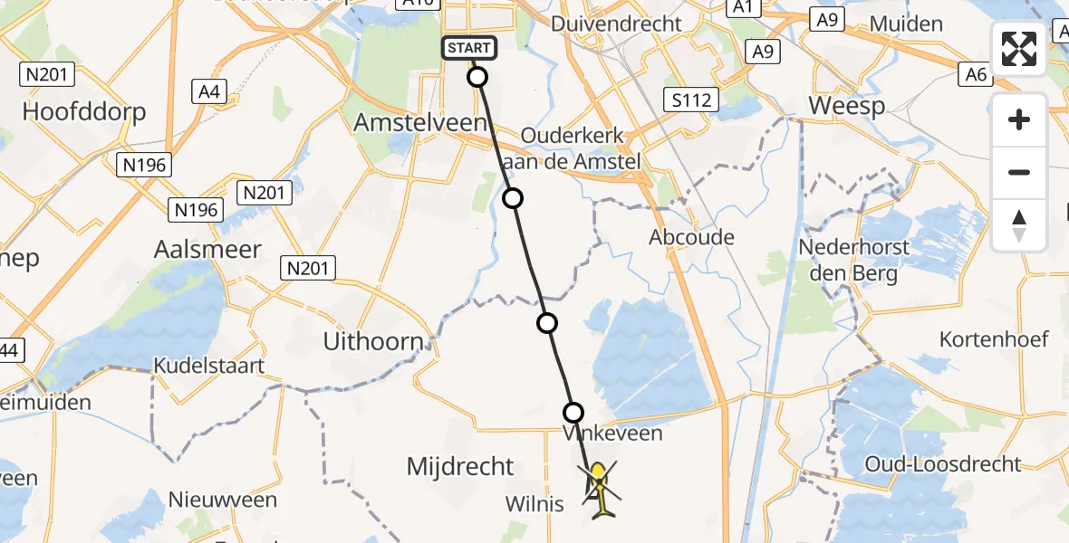 Routekaart van de vlucht: Lifeliner 1 naar Vinkeveen