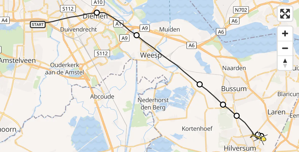 Routekaart van de vlucht: Lifeliner 1 naar Hilversum