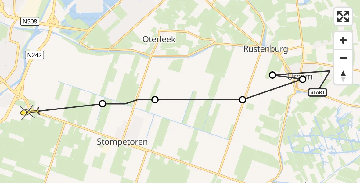 Routekaart van de vlucht: Politieheli naar Stompetoren